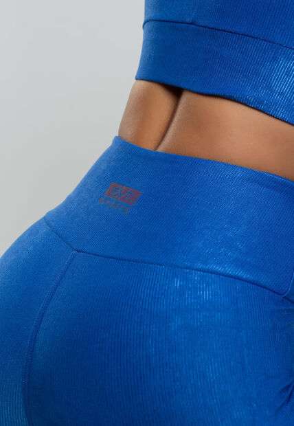 Calça Legging Suplex Canelada Brilho Básica Azul Salvatore Fashion