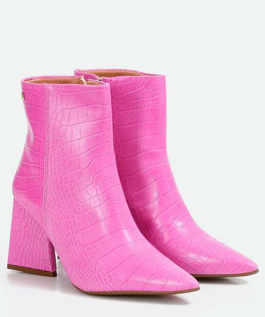 Bota Feminina Cano Curto Salto Grosso Textura Croco Vizzano