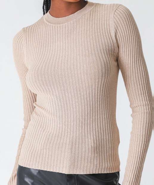Suéter Feminino Canelado Marisa Bege