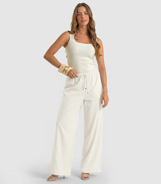 Image_Calça Feminina Shape Pantalona Em Linho Dianna Bege