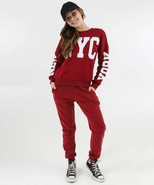 Image_Calça Juvenil Moletom Bolsos Marisa Tam 10 a 16 Vermelho