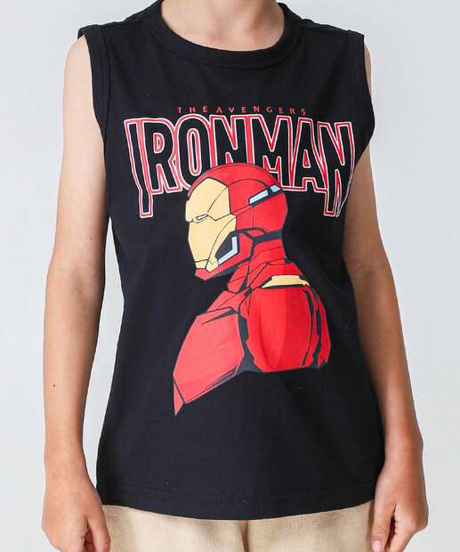 Regata Infantil Homem de Ferro Tam 4 a 10 Preto