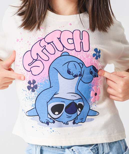 Blusa Infantil Angel E Stitch Disney Tam 4 a 10 Off White