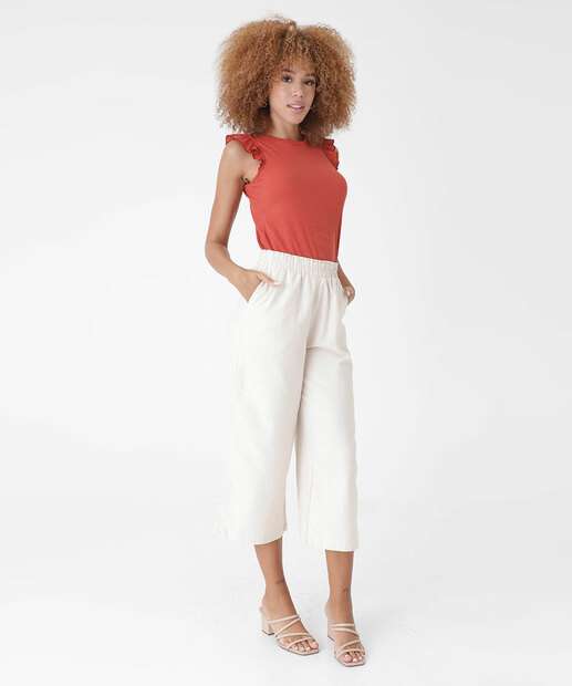 Blusa Feminina Canelada Babado Sem Manga Marisa