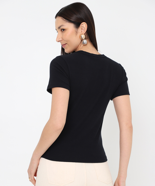 Blusa Feminina Canelada Manga Curta Marisa Preto