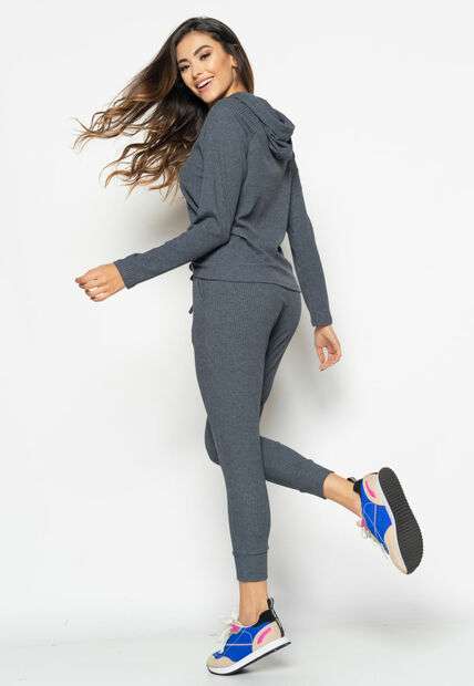 Casaco  Comfy Malha Canelada Com Capuz Grafite