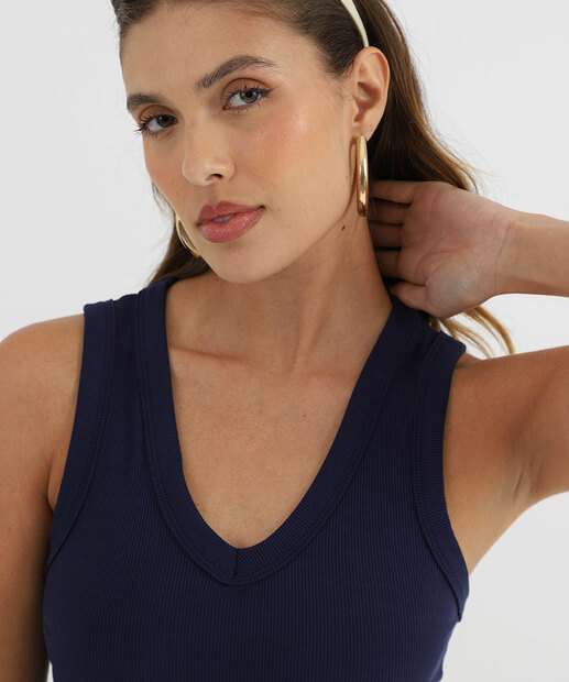 Blusa Regata Feminina Canelada Marisa Azul