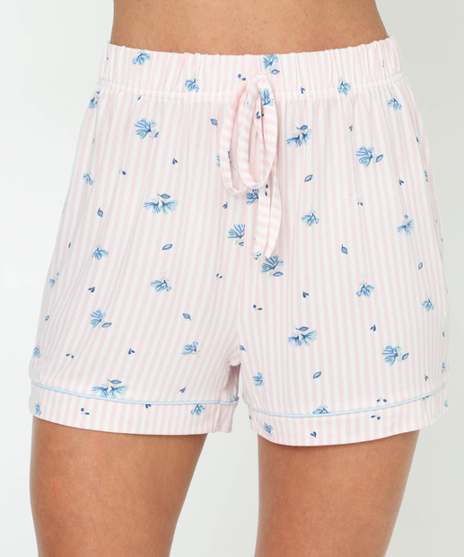 Pijama Feminino Listrado Flores Marisa Rosa