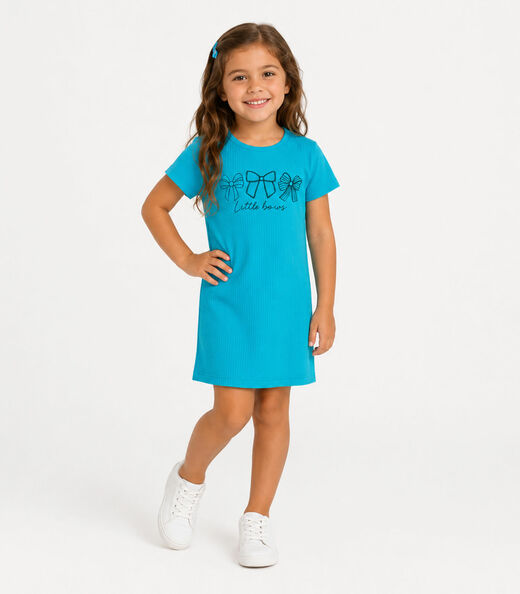 Vestido Infantil Ribana Canelada E Estampa Select Azul