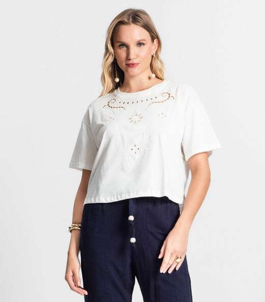 T-shirt De Meia Malha Feminina Endless Bege