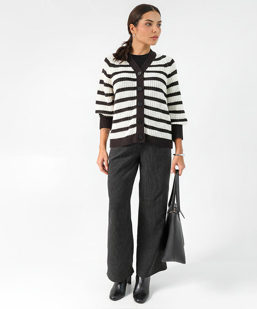 Cardigan Feminino Botões Listrado Marisa Off White