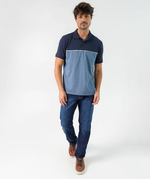 Polo Masculina Recorte Manga Curta Marisa Azul