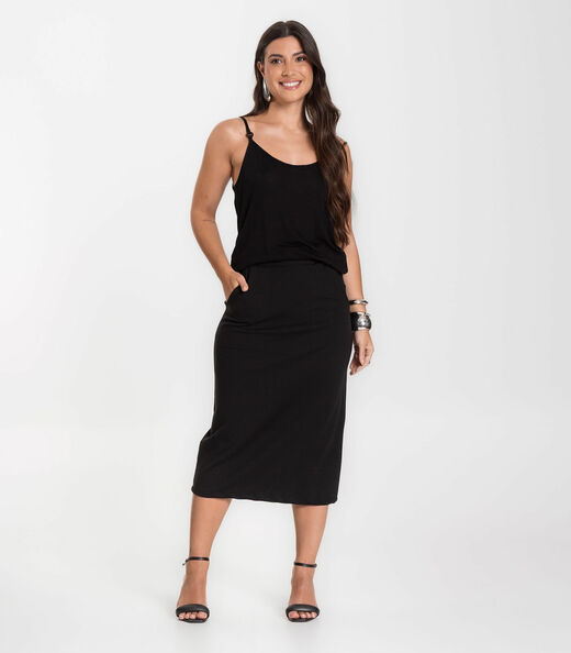 Blusa de Alça em Visco Tricot Infinita Cor Preto