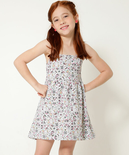 Vestido Infantil Estampado Alças Finas Tam 4 a 10