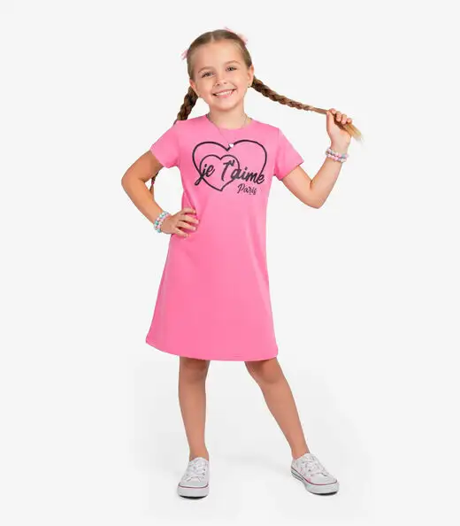Vestido Feminino Infantil em Molecotton Select Rosa