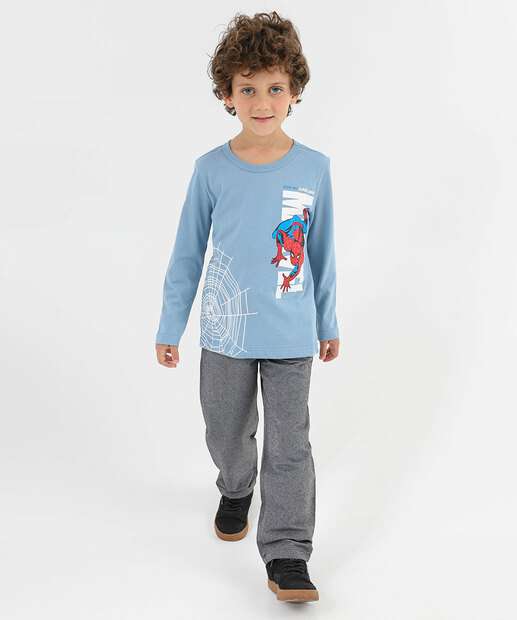 Camiseta Infantil Homem Aranha Marvel Tam 4 a 10 Azul