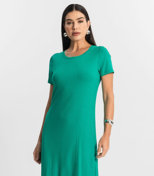 Vestido Midi Ribana Canelada Básico Rovitex Verde