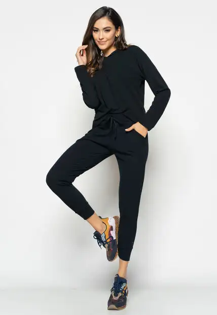 Casaco  Comfy Malha Canelada Com Capuz Preto