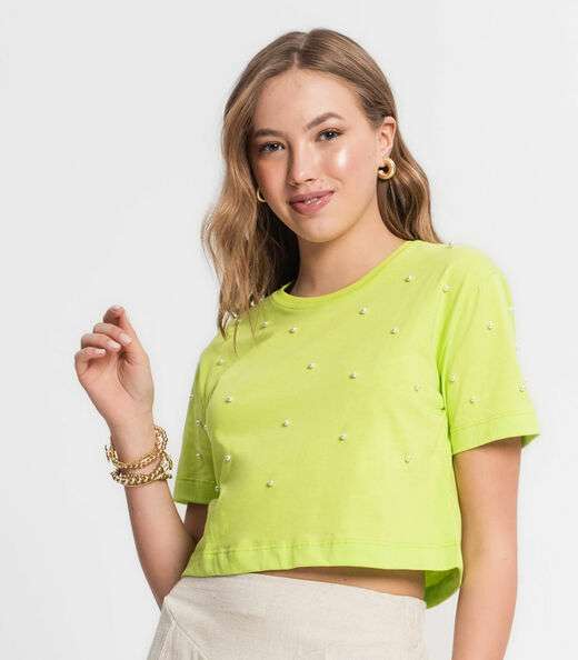Blusa Juvenil Feminina Com Pérolas Minty Verde