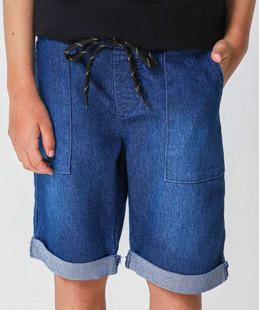 Bermuda Infantil Jeans Bolso Tam 04 a 08 Preto