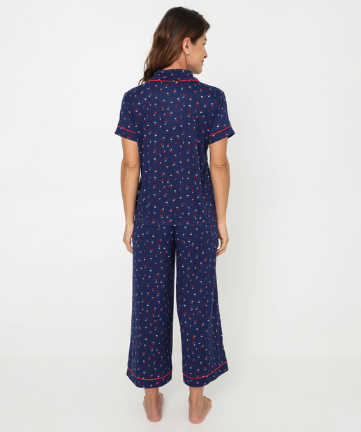 Pijama Americano Feminino Cerejas Marisa Azul