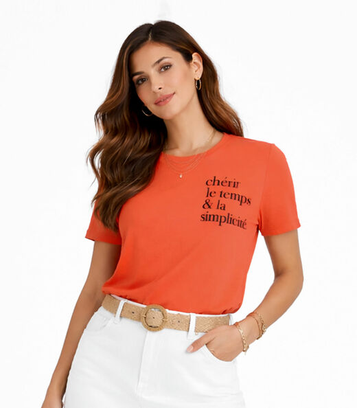 Image_Blusa Feminina Manga Curta Infinita Cor Laranja
