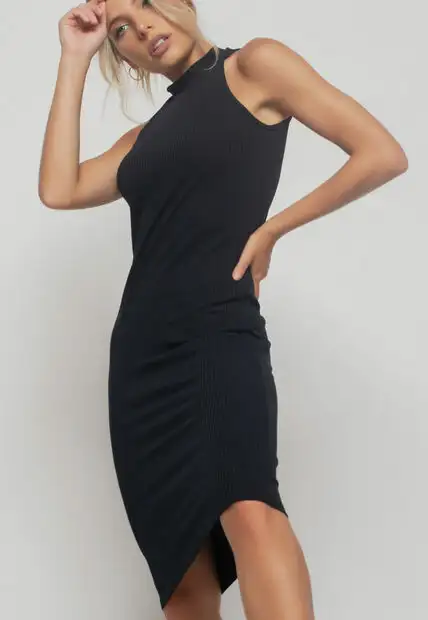 Vestido  Midi Regata Cava Americana Canelado Preto