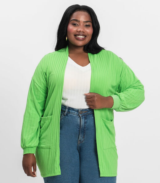 Cardigan Feminino Pluz Size Infinita Cor Verde
