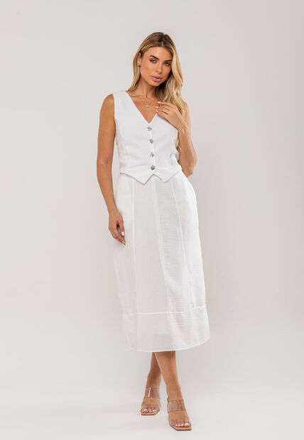 Conjunto Com Colete e Saia Midi Branco Salvatore