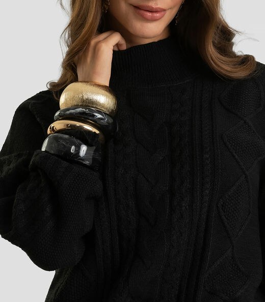 Suéter Feminino em Tricot Com Detalhes Dianna Preto