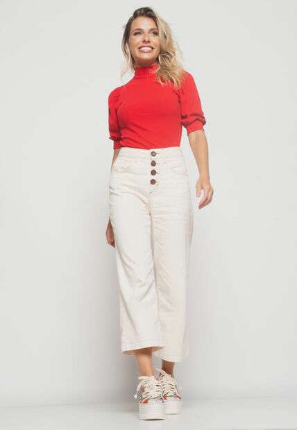 Blusa  Princesa Manga Curta Canelada Vermelha Salvatore Fashion