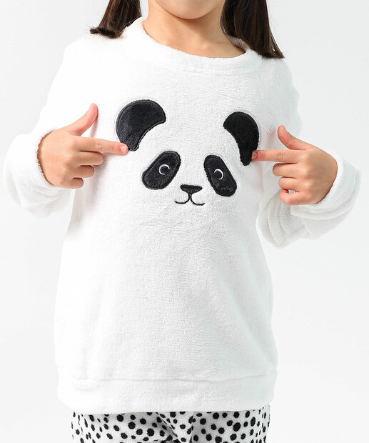 Pijama Infantil Estampa Panda Marisa Tam 4 a 12 Off White