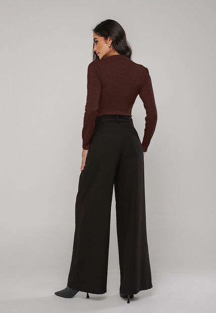 Blusa de Tricot Com Tramas Texturizada Marrom Salvatore