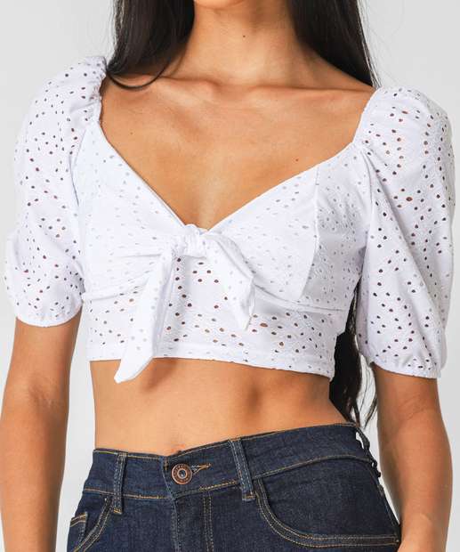 Blusa Cropped Feminina Laise Laço Marisa Branco