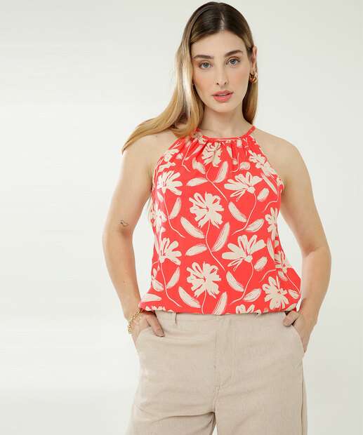 Blusa Regata Feminina Halter Neck Flores Marisa
