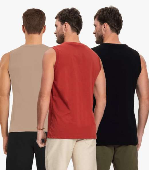 Kit 3 Regatas Masculinas Básicos Meia Malha Diametro Sortido