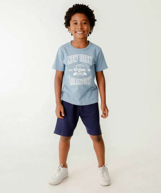 Camiseta Infantil Estampa Frase Marisa Tam 4 a 10 Azul