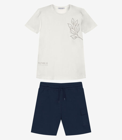 Conjunto Infantil Camiseta Com Bermuda Trick Nick Bege