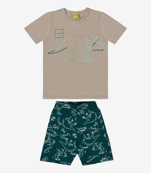 Conjunto Infantil Camiseta Com Bermuda Rovi Kids Bege