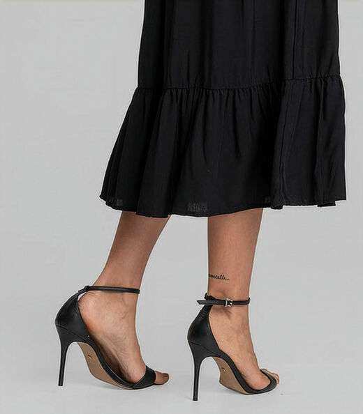 Saia Midi Feminina Duas Marias Em Viscose Dianna Preto