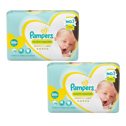 Image_Kit 2 Fraldas Recem Nascido Premium Care ”Rn” Pampers c/ 36 Unidades cada