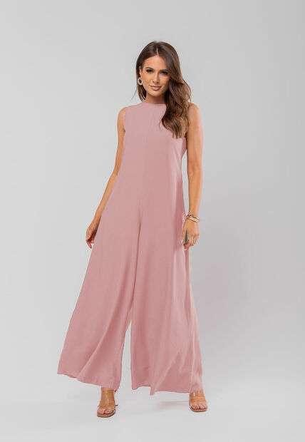 Macacão Regata Feminino Alfaiataria Pantalona Rosa Salvatore Fashion