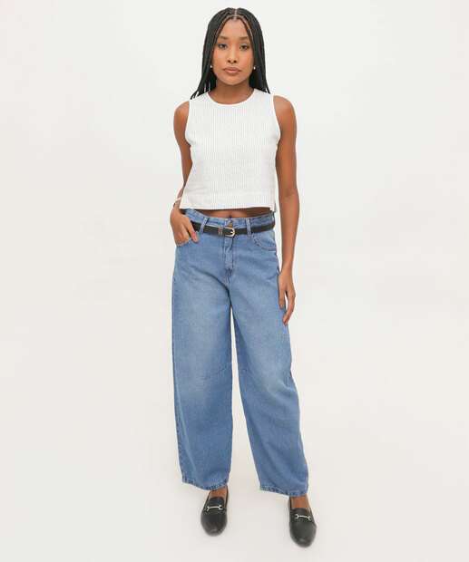 Image_Calça Jeans Barrel Feminina Bolsos