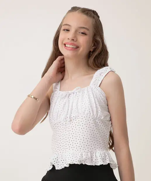 Image_Blusa Regata Cropped Babado Juvenil Marisa TAM 10 a 16 Branco