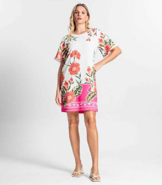 Vestido Curto De Poly Light Estampado Endless Rosa