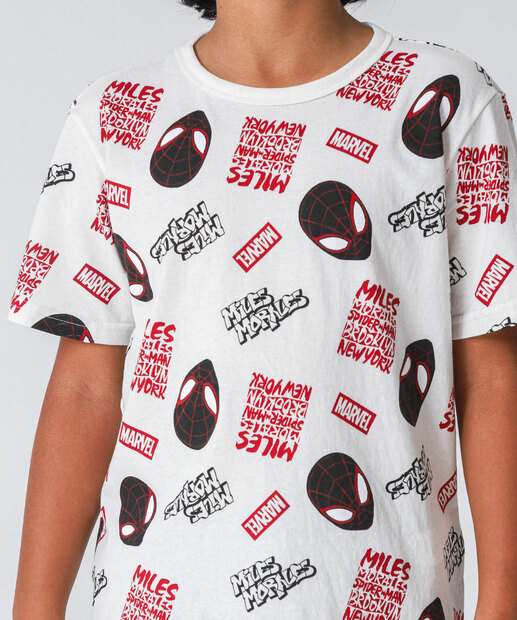 Camiseta Juvenil Homem Aranha Tam 10 a 16 Off White