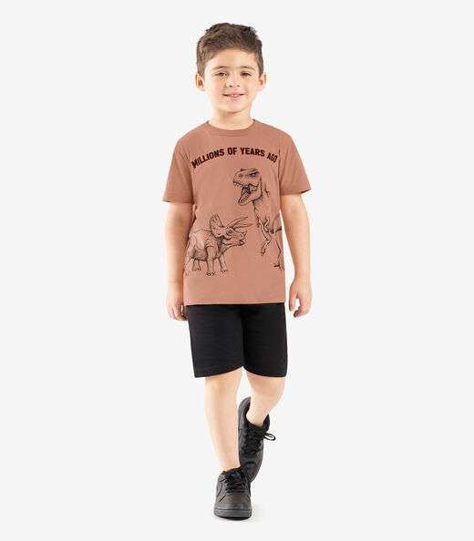 Conjunto Infantil Camiseta Com Bermuda Rovi Kids Marrom