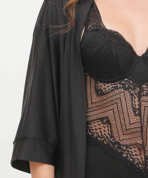 Robe Feminino Recorte Renda Manga 3/4