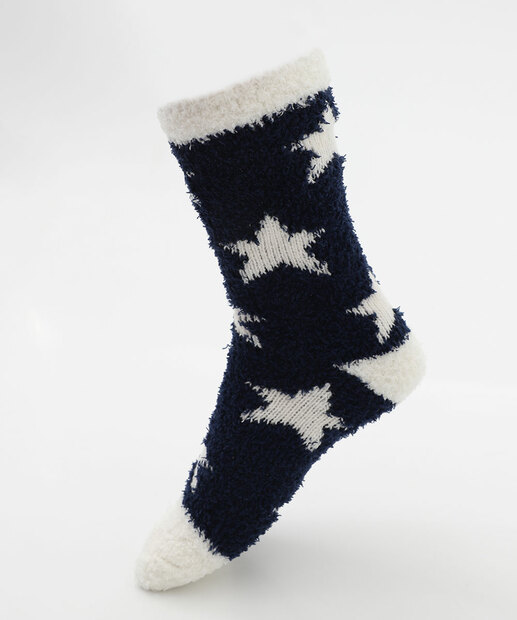 Meia Feminina Cano Médio Chenille Estrela Marisa Azul