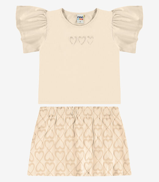 Conjunto Blusa Com Saia Infantil Rovi Kids Bege